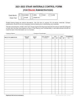 2021-2022 STAAR Materials Control Form - Fill Out, Sign & Share Online ...