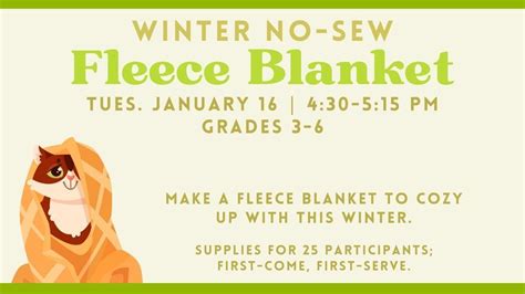 Winter No-Sew Fleece Blanket , Granville Public Library, 16 January ...