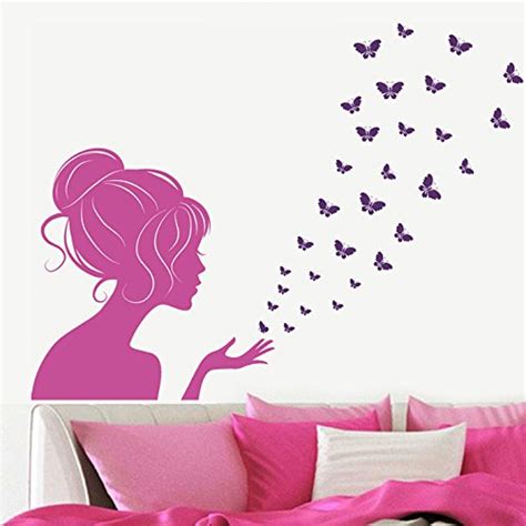Decals Design 'Lady in Pink with Butterflies' Wall Sticker (PVC Vinyl ...