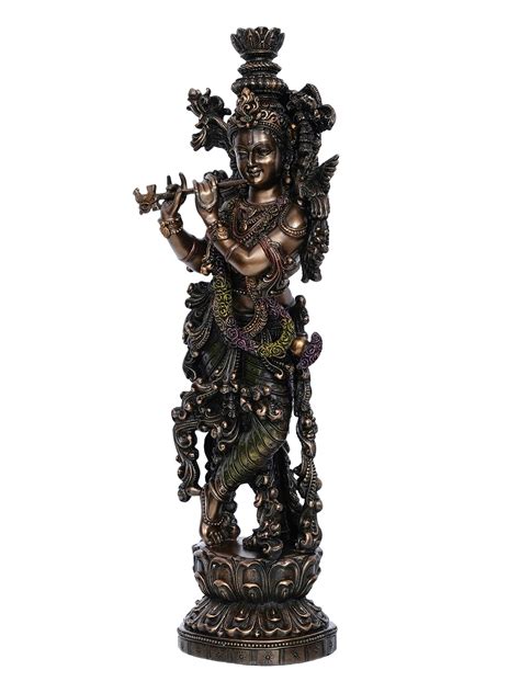 Ethnic Carved Dancing Lord Krishna Playing Flute Cold Cast Bronze Resin ...