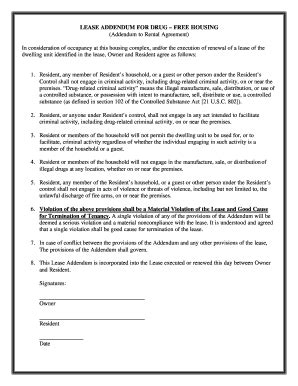 Addendum To Apartment Lease regarding Drug Free Housing - pdfFiller