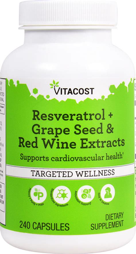 Vitacost Resveratrol + Grape Seed & Red Wine Extracts -- 240 Capsules ...