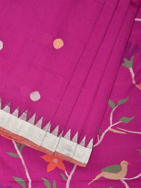 Purple Khadi Cotton Handloom Saree with Plant and Birds Pallu Design k ...