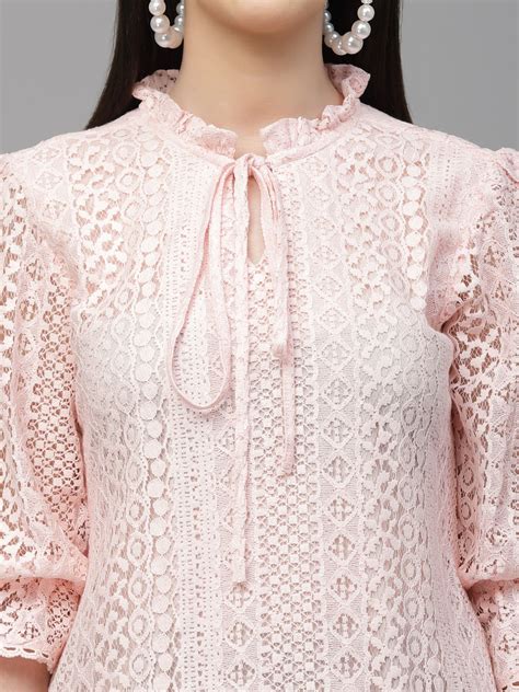 Style Quotient Women Peach Self Design Lace Regular Smart Casual Top ...