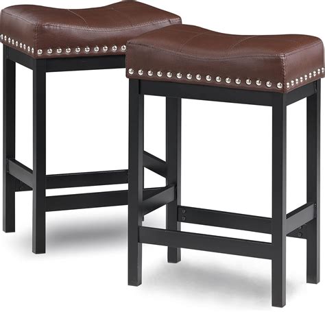 OUllUO Brown Bar Stools Set of 2, 24 in Counter Height Kitchen Stools ...