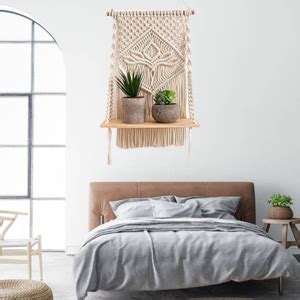 Decazone Macrame Indoor Wall Hanging Shelf Chic Decor Wood Floating ...