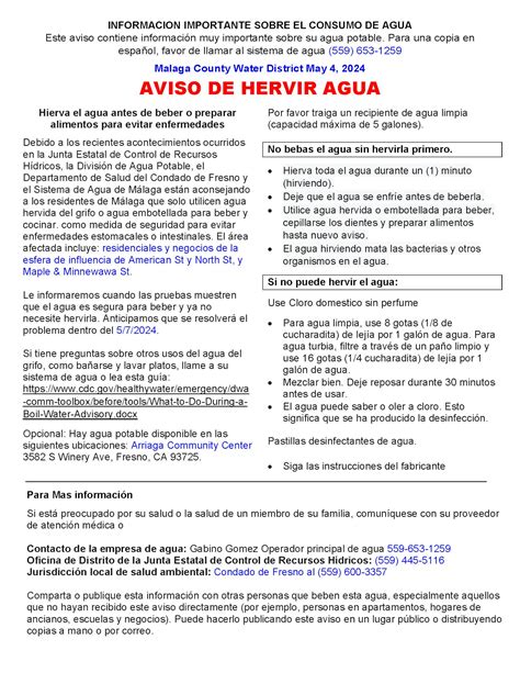 CANCELLATION OF BOIL WATER NOTICE - Malaga County Water District