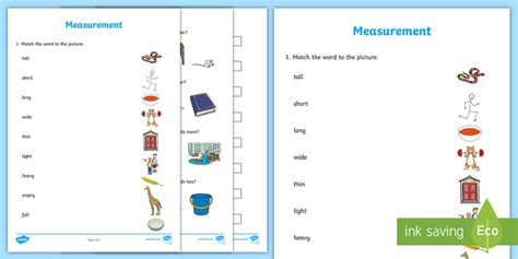 Early Level Numeracy and Mathematics Assessment - Measurement Worksheet