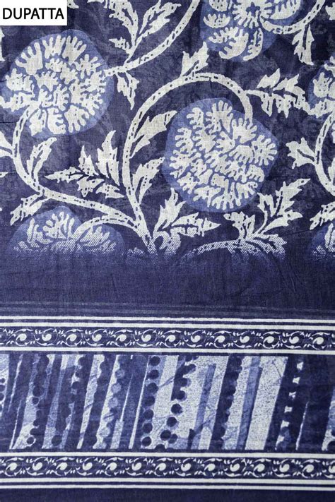 Navy Blue Cotton Unstitched Salwar Suit With Cotton Dupatta – The Panna ...