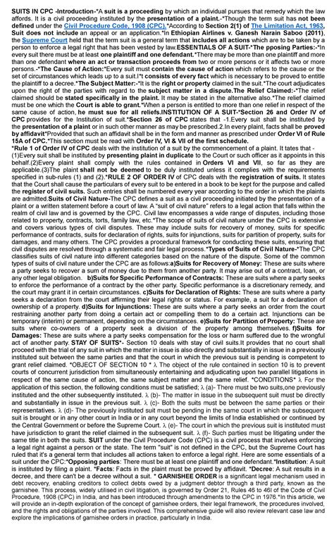 CPC nov 2024 - Note - SUITS IN CPC - Introduction-*A suit is a ...