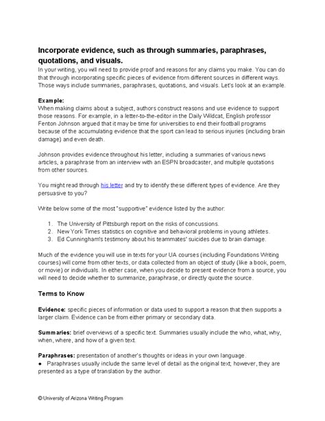 UA Evidence Incorporation Homework: Summaries, Quotes & Visuals - Studocu