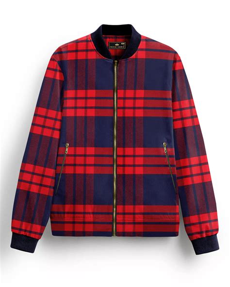 Tuna Blue and Crimson Red Casual Checks-Plaid Premium Cotton bomber ...