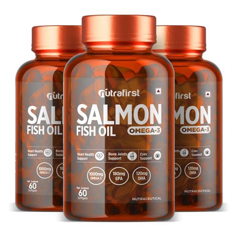 Nutrafirst Salmon Fish Oil Capsules with Omega-3 (1000mg), EPA (180mg ...
