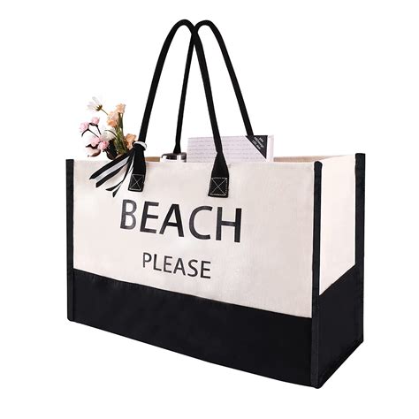 Extra Large Canvas Beach Bag, Personalized Travel Handbag with Side ...