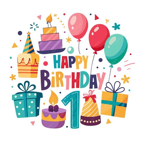 Happy 1st Birthday Celebration with Colorful Balloons Cakes and ...