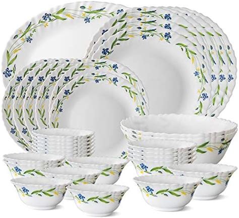 Larah by Borosil Fluted Series Cripper Opalware Dinner Set | 33 Piece ...