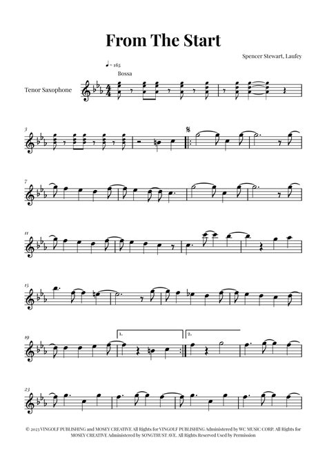 From The Start (arr. Glauco Fernandes) by Laufey Sheet Music for Tenor ...