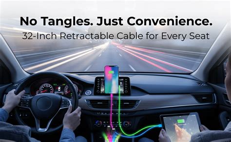 4 in 1 Retractable Car Chargers with Starlight, 100W USB C Fast Car ...
