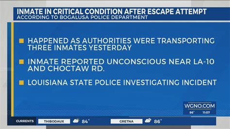 Bogalusa inmate in critical condition following alleged escape attempt ...