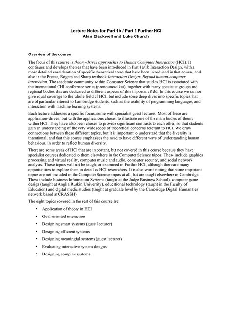 Further hci lecture notes 2019 - Lecture Notes for Part 1b / Part 2 ...