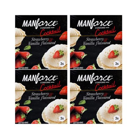 Manforce Cocktail Strawberry Vanilla Condom 3 in 1 pack of 4