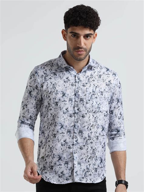 Shop Men's White Printed Full Sleeve Casual Slim Fit Shirt Online ...