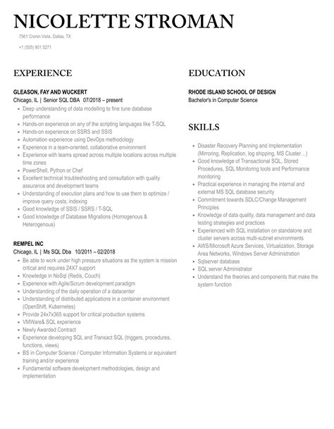 Image result for Resume for SQL DBA