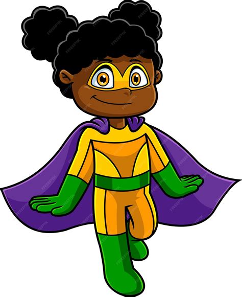 Premium Vector | Smiling African American Girl Superhero Cartoon ...