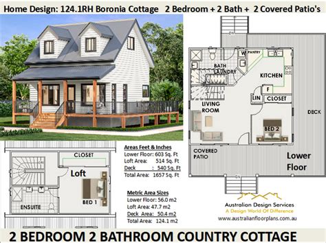 2 Bedroom Cottage House Plan / Small and Tiny House Plans / Under 100 ...