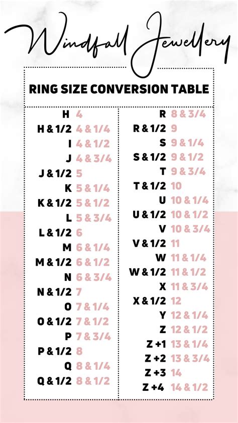 Ring Size Chart Conversion RING SIZING Inspired Collection