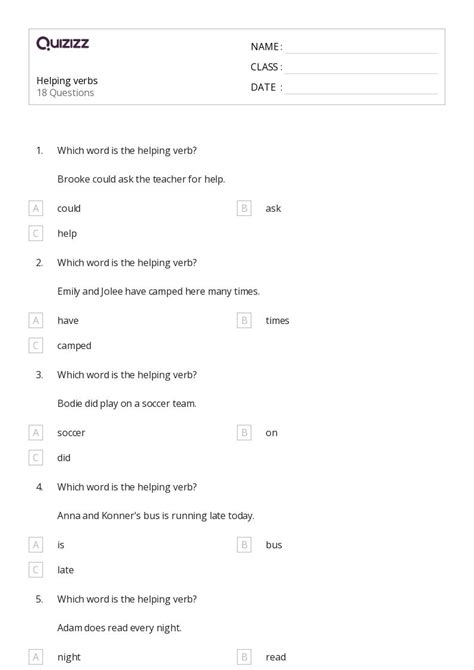 50+ Helping Verbs worksheets for 7th Class on Quizizz | Free & Printable