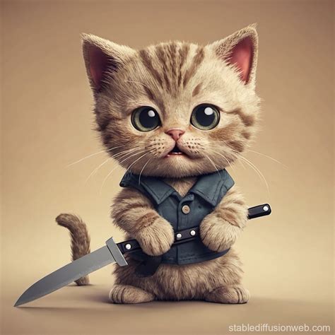 Cute Cat Threatening with Knife | Stable Diffusion Online