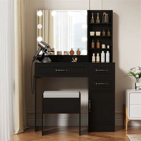 Elainy Vanity Dressing Table with Lighted Mirror & Storage Stool ...