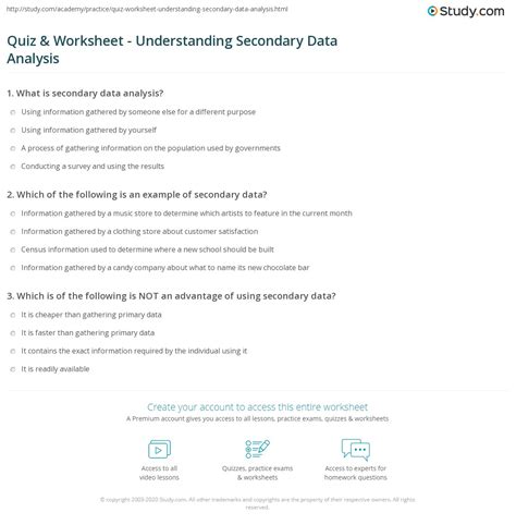 Quiz & Worksheet - Understanding Secondary Data Analysis | Study.com