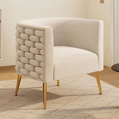 Dewhut Modern Velvet Barrel Accent Chair, Comfy Wide Handmade Woven ...