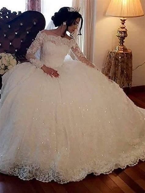 TS Engagement Formal Wedding Dresses Ball Gown Off Shoulder Long Sleeve ...