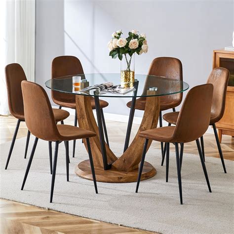Amazon.com - LFVFFA Round Glass Dining Table Set for 6, Modern 48 ...