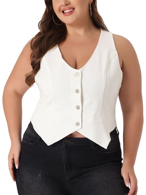 Agnes Orinda Plus Size Denim Vests for Women Vest Tops Button Down Jean ...