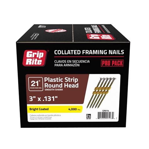 Grip-Rite GR014 3 in. 10 Ga. Angled Strip Framing Nails 21 deg. Smooth ...