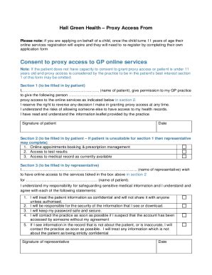 Fillable Online hallgreenhealth co Hall Green Health Proxy Access From ...