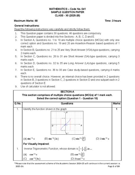 MATHEMATICS Code No. 041 SAMPLE QUESTION PAPER CLASS XII - Test - Studocu