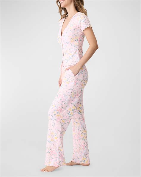 PJ Salvage Floral Fields Button-Down Pajama Set | Neiman Marcus