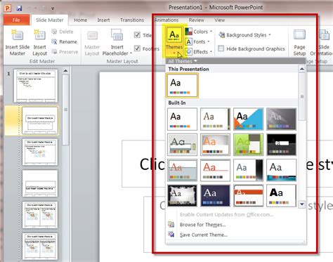 Interface in PowerPoint 2010 for Windows