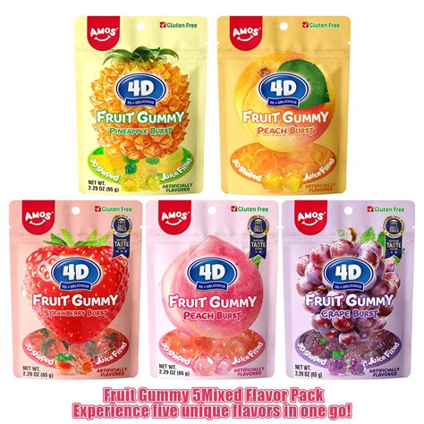 4D Fruit Gummy - Burst Juice Filled（Mix Flavor-5 bags） – Amos Sweets