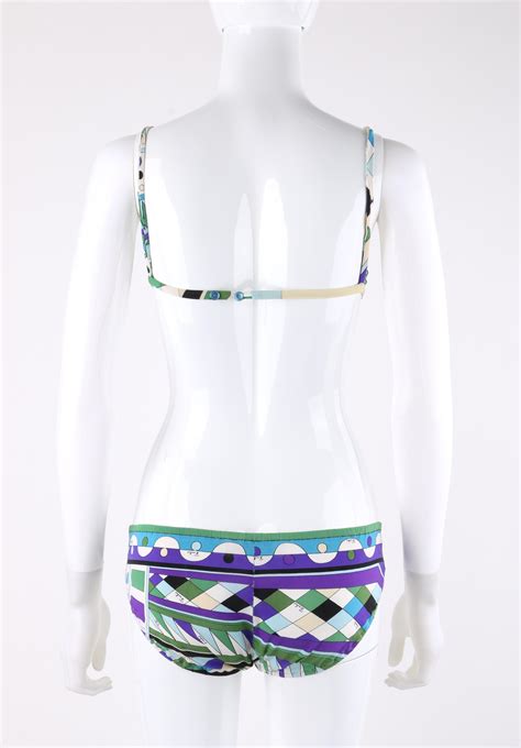 EMILIO PUCCI c.1960’s Blue Signature Print 2 Piece Bikini Bathing Suit ...