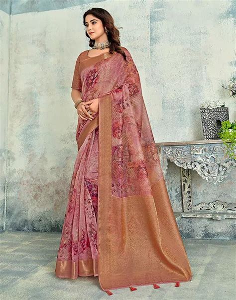 Pink Floral Digital Print Tissue Party Wear Saree. – South India ...
