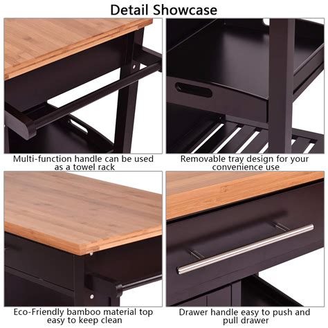 Giantex Kitchen Trolley Cart Wood Rolling Island Cart Home Restaurant ...