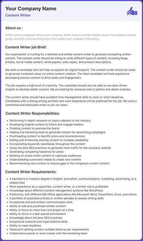 Content Writer Job Description