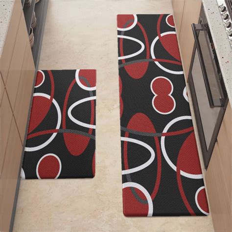 Kitchen Mats For Floor,Geometric Red Black Modern Abstract Minimalist ...