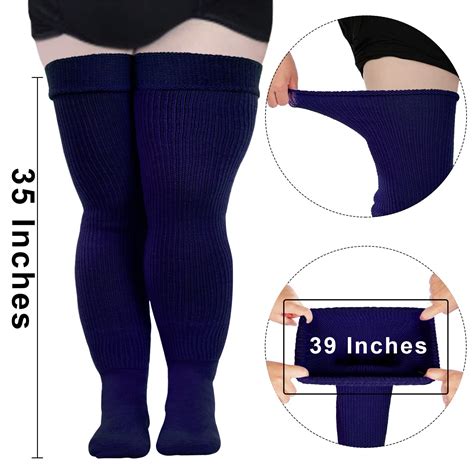 Womens Plus Size Thigh High Socks-Smokey Navy丨Moon Wood